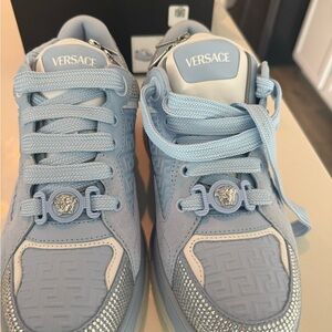 Versace men crystal biggie basket sneaker  Blue Sneakers with Silver Accents